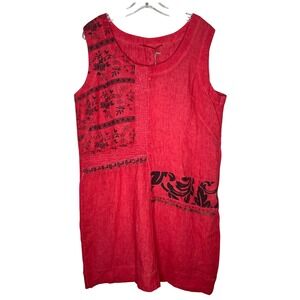 Angels Never Die Linen blend‎ Women's Scarlet Red Floral Sleeveless Dress boho
